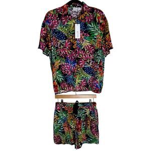 Molly Bracken Tropical Button Down Top Shorts Set NWT Size S/M